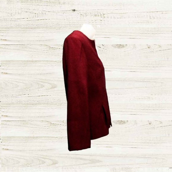 Amanda Smith  ize 14P womens blazer jacket long sleeves dk red faux suede - Picture 5 of 13
